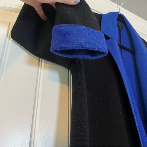 Talbots Black Blue Pure Merino Wool Open Front Cardigan Size Medium Long Sleeve - Picture 2 of 6